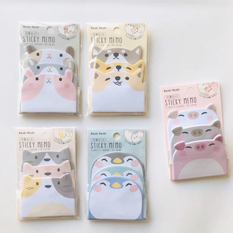45 แผ่น/แพ็คการ์ตูน Sticky Notes Kawaii เพนกวินหมูหมีแมว Memo Pads สติกเกอร์ของขวัญนักเรียนเครื่องเขียนอุปกรณ์สํานักงานโรงเรียน