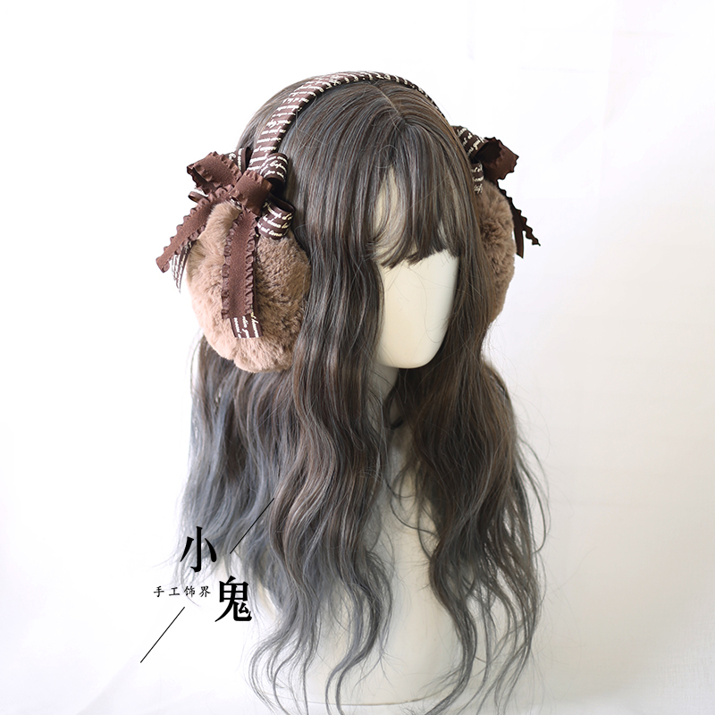Orejeras japonesas de lolita para mujer, orejeras cálidas, arco grueso, coreano, Invierno