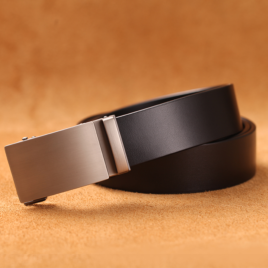 Cinturón automático de cuero de vaca genuino para hombre, cinturón Formal con hebilla automática, correa de negocios de cuero genuino para hombre