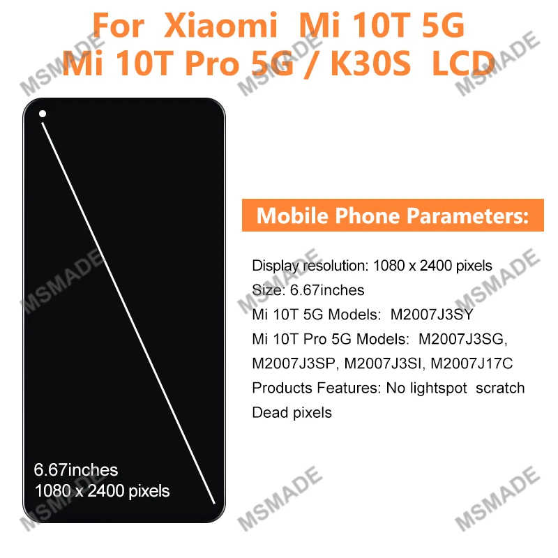 6.67 "สําหรับ Xiaomi Mi 10T 5G LCD M2007J3SG จอแสดงผล 10T Pro 5G สําหรับ Redmi K30s LCD M2007J3SC เปลี่ยนจอแสดงผลอะไหล่