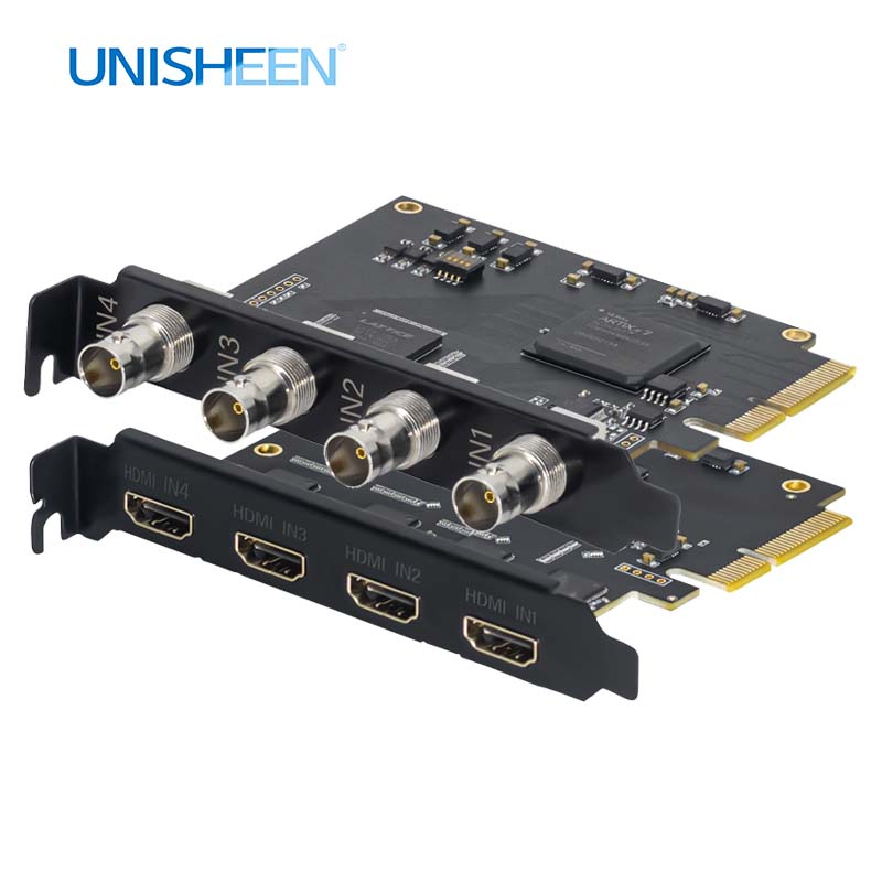 UNISHEEN 4-канальный 1080p OBS Vmix Wirecast Потоковая передача 4-канальный 60 кадров в секунду Quad HDMI SDI Broadcast PCI Express HD Карта видеозахвата
