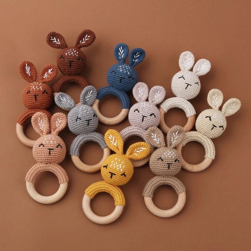 BPA ฟรีเด็ก Teether โครเชต์การ์ตูนของเล่นเด็ก Rattle แหวนไม้หนูของเล่นมือถือยิมเด็กทารกแรกเกิดของเล่นเพื่อการศึกษา