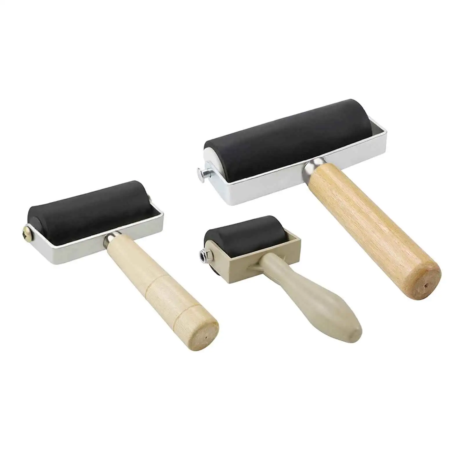 3Pcs ยาง Brayer Roller ไม้ Handle ภาพวาดหมึกปั๊มเครื่องมือศิลปะหัตถกรรมสำหรับแกะสลักพื้นผิววอลเปเปอร์พิมพ์