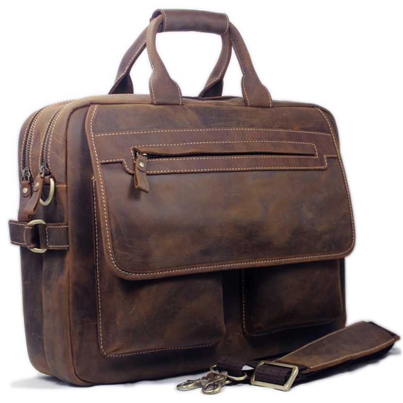 Crazy Horse-maletín Vintage de cuero genuino para hombre, bolso de negocios, cartera para ordenador portátil de 15 pulgadas, para oficina
