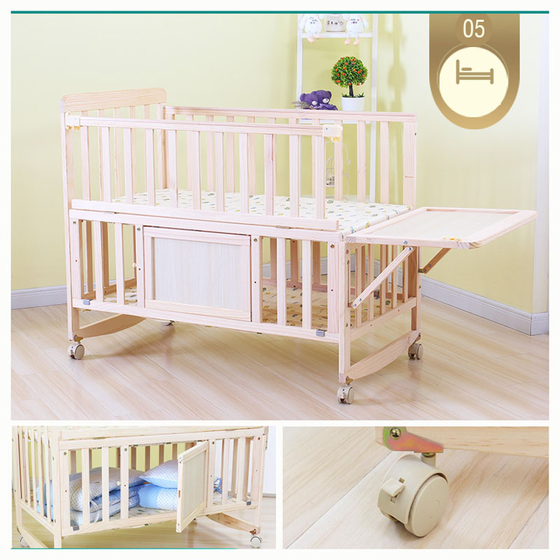 6 in 1 Baby Bett Set, Infant Krippe Wiege & Bewegen Regal, Höhe Kann Einstellen Kinderbett Mit Räder