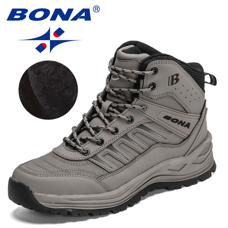 BONA-Botas de couro super quentes para homens, botas de neve de pelúcia, botas de caminhada ao ar livre, novos designers, inverno