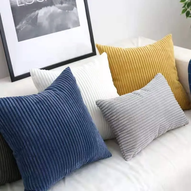 Funda de cojín de Color sólido de tela de pana a rayas 45/50/60CM decoración de sofá cama funda de almohada Simple clásica NPCJC-C