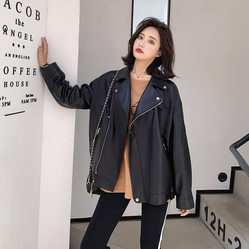 Nerazzurri-女性用長袖合成皮革ジャケット,ルーズフィット,ジッパー付き,白,黒,春