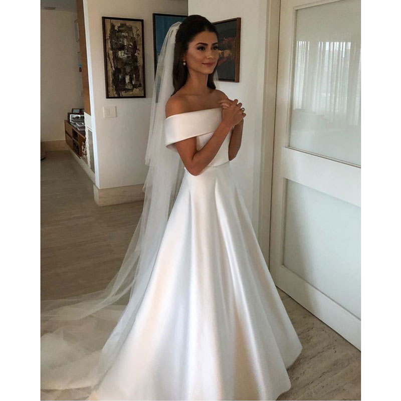 Áo Dây De Mariee Đầm Vestido Boho Áo Cưới Satin Longue Áo Cưới Áo Dây De Soiree Đơn Giản Áo Dây De Soiree Cô Dâu được Платье