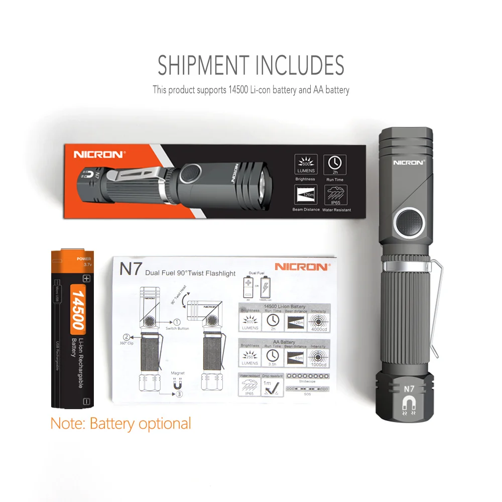 NICRON-Mini linterna Led para exteriores, dispositivo de iluminación resistente a golpe y no ajustable, con clip giratorio de 90 grados, 600LM, imán impermeable