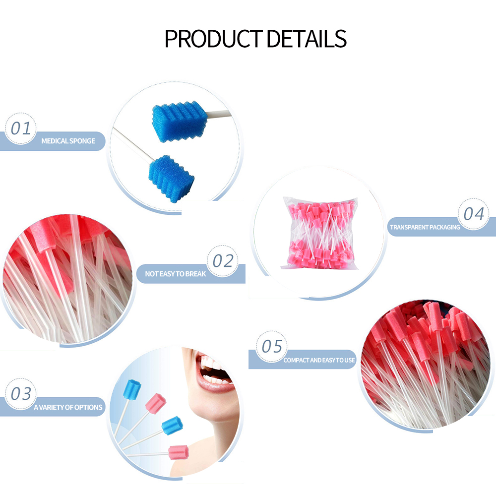 Cuidados orais descartáveis esponja cabeça cotonete, Tooth limpeza boca cotonetes com vara, Medical Dental Use Tool, Atacado, 13,5 cm, 100pcs