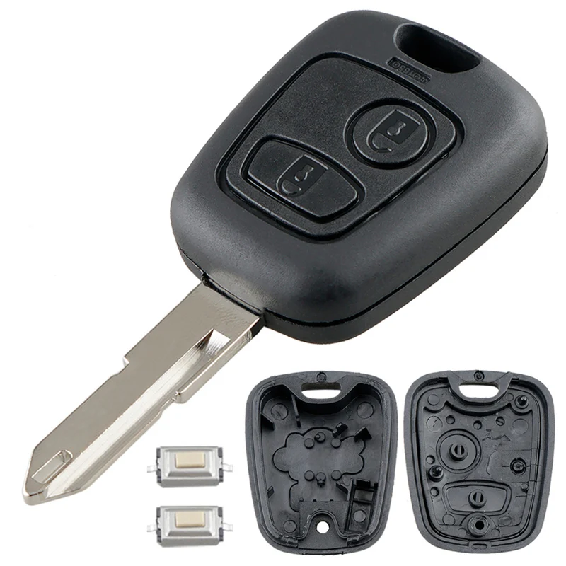 Capa para chave remota de carro com 2 botões, substituição de chave com lâmina 206 e 2 micro interruptores adequados para peugeot 106 206 306 406