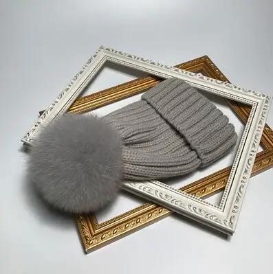 2021 Mới Lông Tự Nhiên Pom Pom Nón Thời Trang Mùa Đông Nón Cho Bé Gái Nữ Ấm Áp Beanies Cao Chất Lượng Cáo Mũ Lông Thú