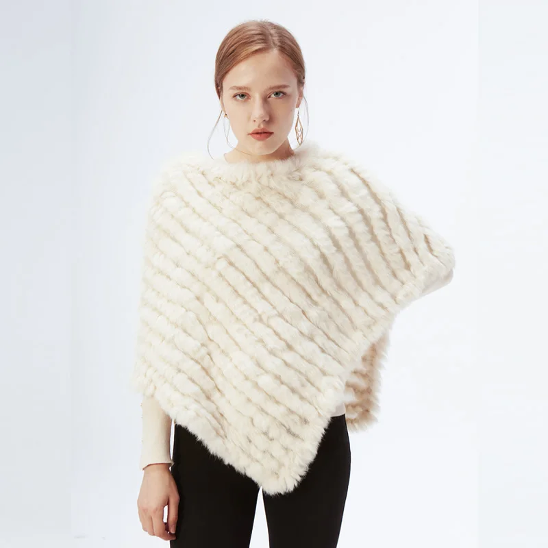 Moda pulôver de pele para as mulheres de malha de pele de coelho genuíno poncho capes senhoras malha de pele real amic envolve xales triângulo jaquetas