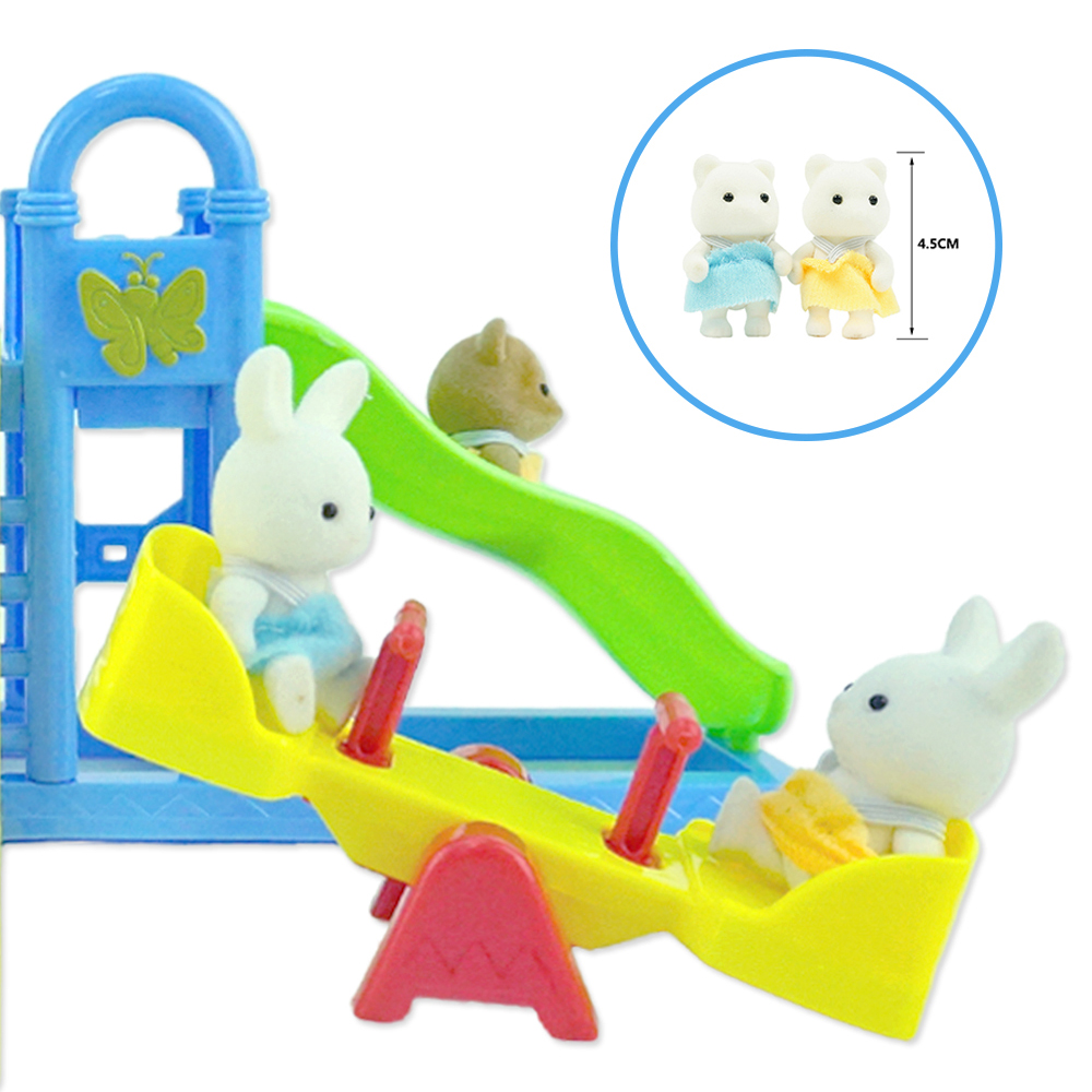 Leśny plac zabaw dla rodziny 1:12 niedźwiedź brunatny królik Panda domek dla lalek miniaturowa scena slajdów huśtawka huśtawka domek dla lalek zabawka dla dziewczynki prezent