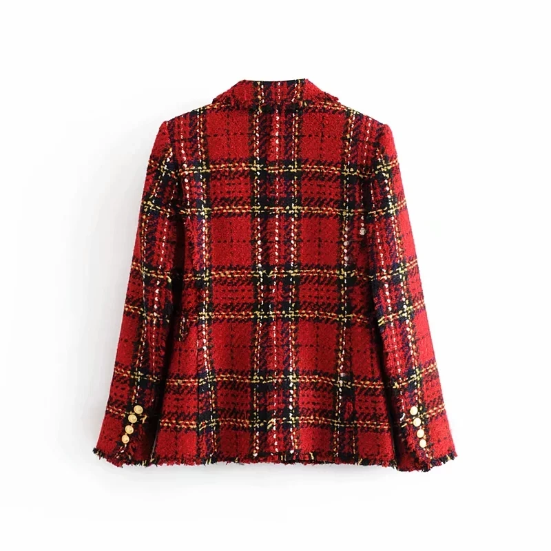 Tweed Nữ Kẻ Sọc Đỏ Áo Cộc Tay Mùa Đông 2021 Thời Trang Nữ Vintage Áo Khoác Nữ Miếng Dán Cường Lực Áo Áo Khoác Bé Gái Sang Trọng Bộ Trang Phục Quần Áo