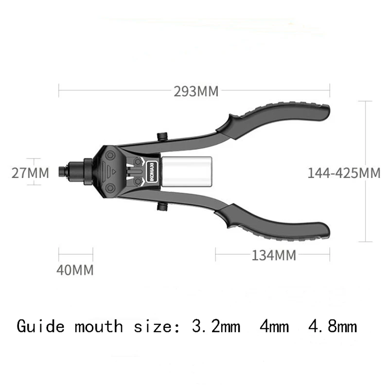 Rebite manual rosca porca Rive ferramenta, Core puxando, sem esforço, pistola de pregos de alumínio, pregos de aço, M3.2mm, 4mm, 4,8mm