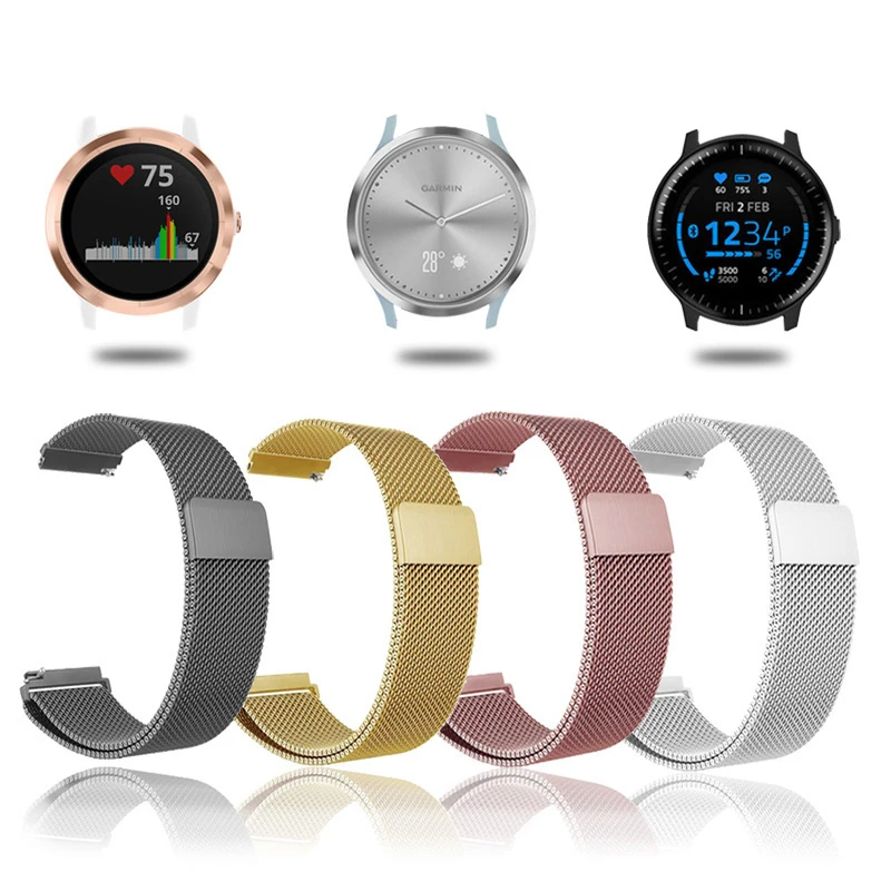 18Mm 20Mm 22Mm Dây Đeo Kim Loại Cho Garmin Vivoactive 3 4 4S Dây Venu 2 2S SQ Tiền Thân 645 Vòng Tay Milanese Loop
