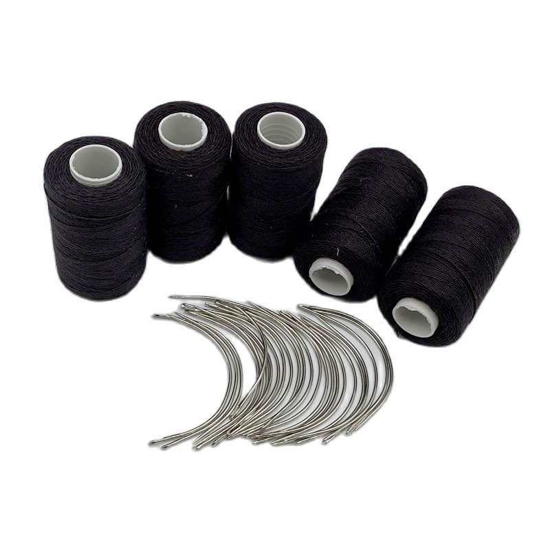 Набор игл для ниток, 24 шт., изогнутая игла C с подарком, 5 маленьких рулонов темно-коричневого цвета, хлопковая швейная нить, завязанная вручную нить для плетения