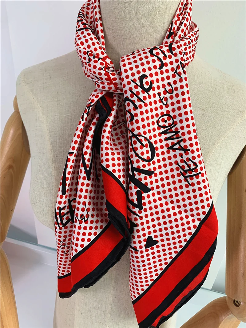 90Cm Bộ Công Cán Hai Dây Lụa Phụ Nữ Yêu Bạn In Cuộn Tròn Vuông Khăn Quàng Cổ Đeo Echarpe Foulards Femme Cao Su hijab