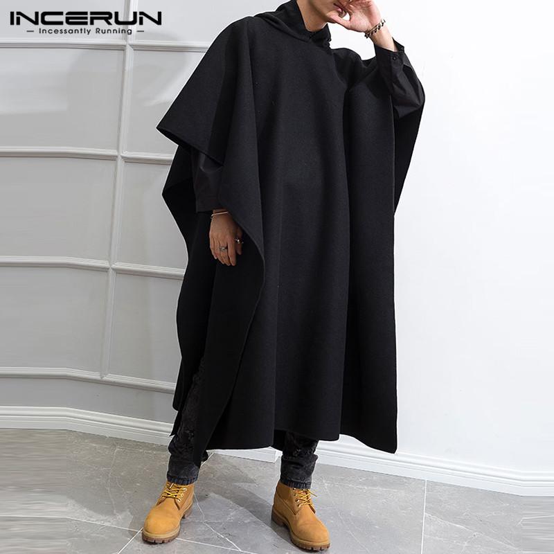 INCERUN moda hombres capa abrigos con capucha Poncho sólido suelto 2023 ropa de calle Punk a prueba de viento hombres gabardina invierno chaquetas largas 5XL