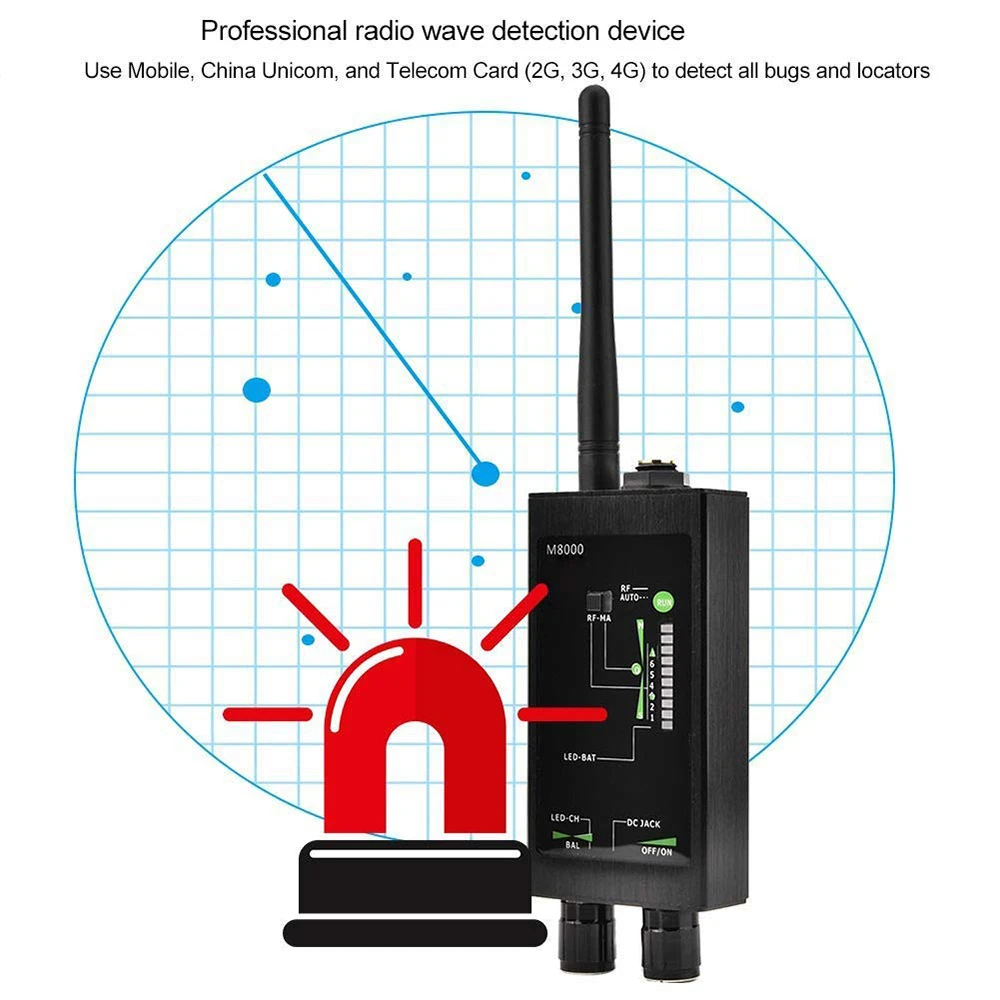 M8000 Đài Phát Thanh Chống Gián Điệp Dò GSM Tín Hiệu RF Tự Động Theo Dõi Dò Theo Dõi GPS Tìm Lỗi Dài Từ Đèn LED ăng Ten