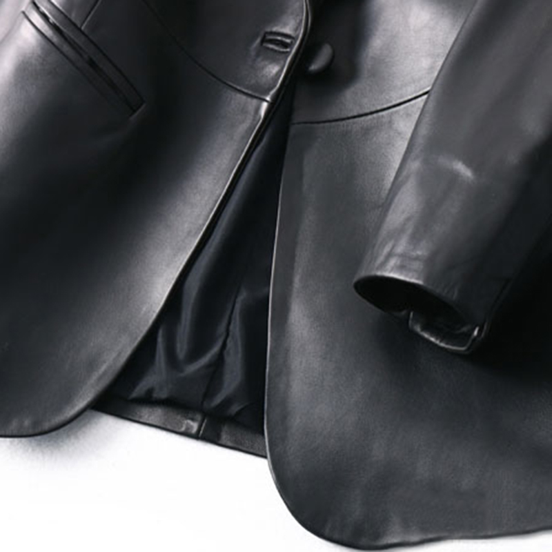 Nerazzurri 春秋黒革ブレザー女性シングルボタンスリムフィットデザイナーレディースレザージャケットとコート 5xl 6xl 7xl