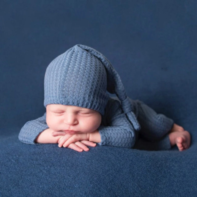 2 Chiếc Nón Cho Bé Bộ Bodysuit Sơ Sinh Đạo Cụ Chụp Ảnh Dệt Kim Đuôi Dài Nắp Liền Quần Bộ Trẻ Sơ Sinh Hình Ảnh Chụp
