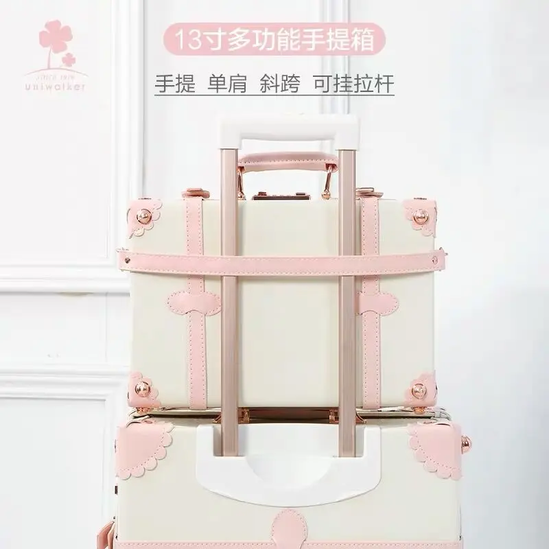 Neue Nette Cartoon PU Reisetasche Roll Gepäck sets,20 "24" 26 "zoll Frauen Retro Trolley Koffer mit handtasche auf Universal Räder