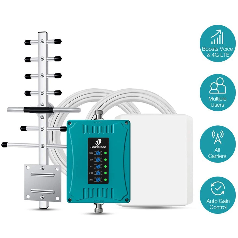 Amplificador de señal de teléfono móvil 2G, 3G, 4G, LTE, 700/850/1800/2100/2600MHz, Kit de antena repetidora, datos de voz