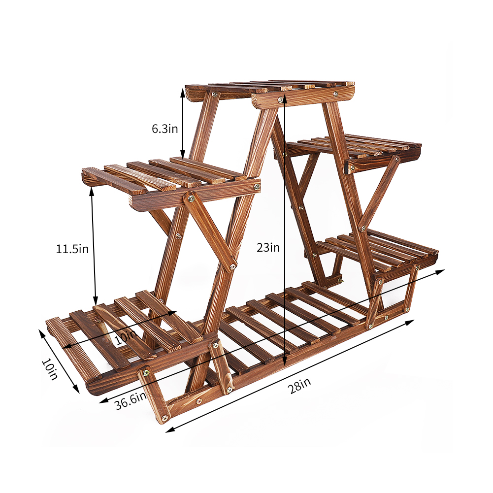 6 Tiered Holz Anlage Stand Indoor Außen Verkohlten Dreieck Ecke Anlage Rack