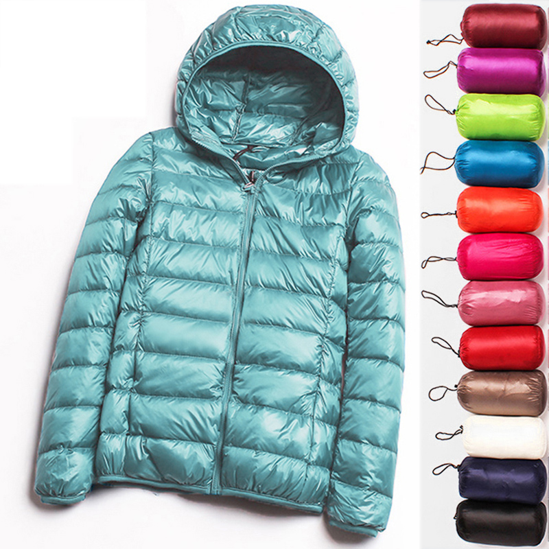 90 % ultraleichte Plus Size dünne Daunenjacke Damen 2020 Herbst Winter schlanke kurze Kapuze warme weiße Entendaunenmantel Damen Oberbekleidung