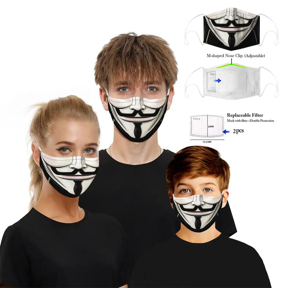 รูปแบบสีสันปากหน้ากากป้องกันฝุ่นป้องกัน PM2.5 เปิดใช้งานคาร์บอนกรองกระดาษ Face Mask ล้างทําความสะอาดได้ปาก-muffle