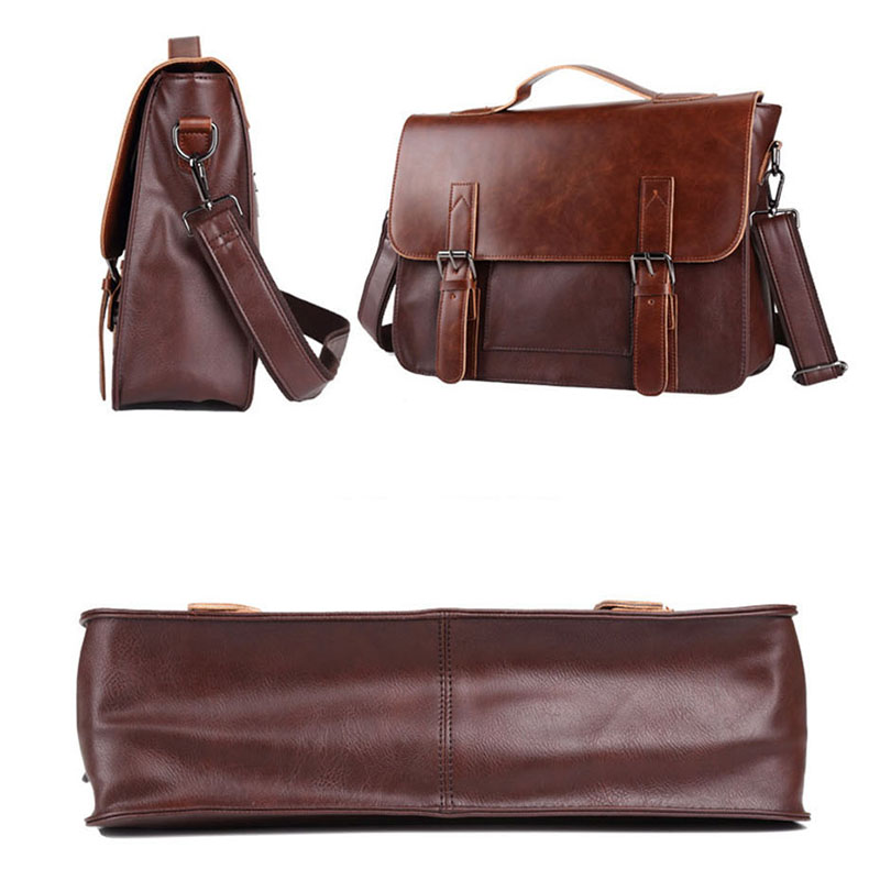 Bolsa de mão de couro crazy horse masculina, bolsa de laptop casual de ombro para homens
