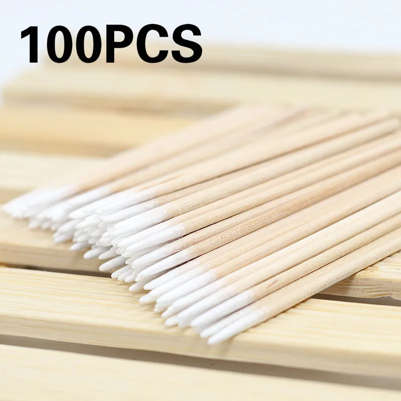 100/200pcs Disposable Wooden Cotton Stick Swabs Micro Brushes Eyelash Extension Glue Removing Tools For Beauty Makeup And Tattoo