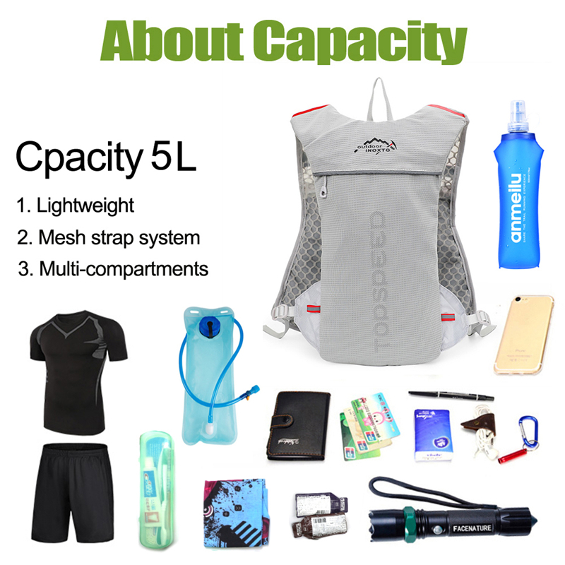วิ่งกลางแจ้ง 5L Ultralight กระเป๋าเป้สะพายหลัง Hydration Jogging เสื้อกั๊กผู้ชาย Breathable มาราธอนจักรยานกระเป๋าน้ําขวด 500ML