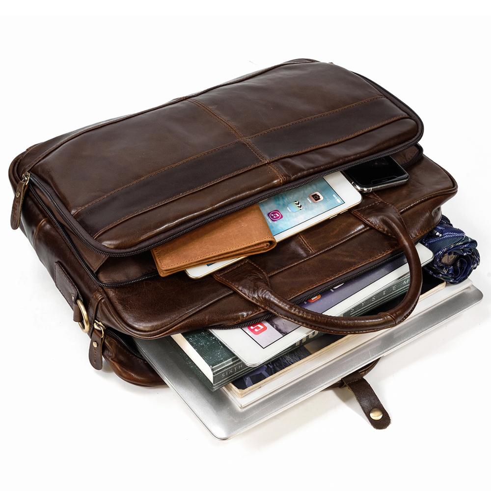 Maleta de couro genuíno para homens, bolsa de ombro masculina, bolsa para laptop, bolsa para computador PC, 14 pol.