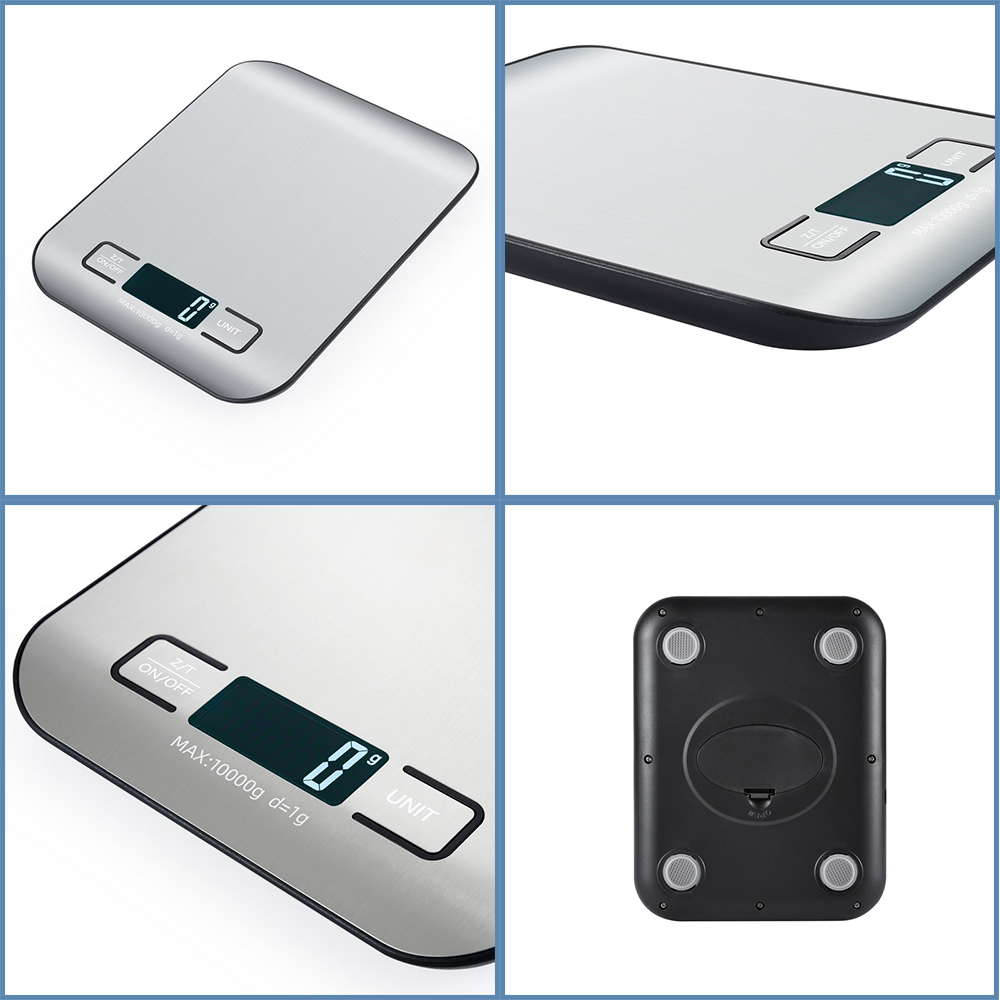 Báscula de cocina con pantalla LCD, báscula electrónica de acero inoxidable, joyería para el hogar, aperitivos y alimentos, herramientas de pesaje para hornear