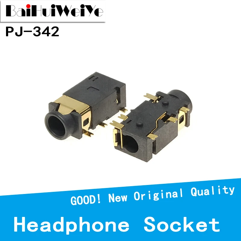 10PCS/LOT 3.5 MM Headphone Socket Audio Socket PJ-342 Surface Mounted 6 Feet Double Track Gold Plated PJ342