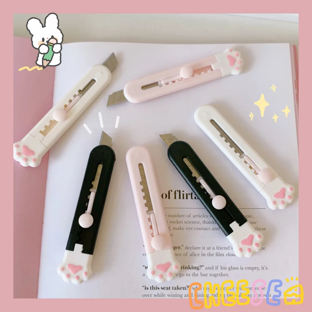MINKYS Kawaii Mini Bỏ Túi Mèo Paw Nghệ Thuật Tiện Ích Thể Hiện Hộp Dao Dao Cắt Giấy Thủ Công Gói Lọ Lưỡi Dao Văn Phòng Phẩm