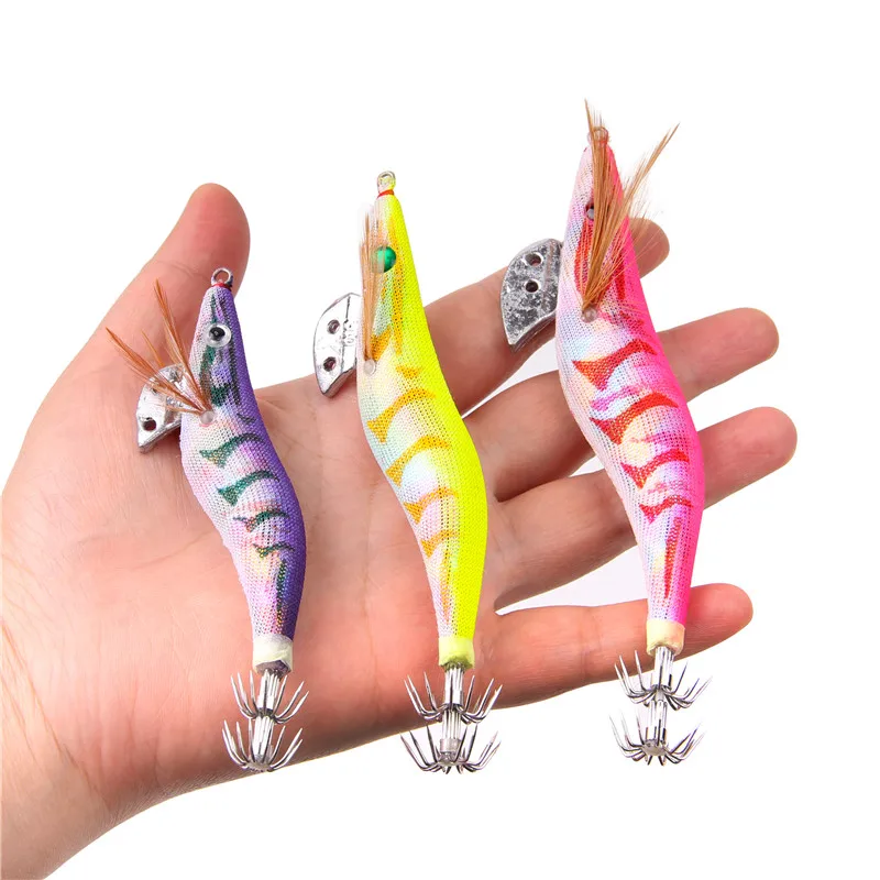 10 Chiếc 12G-20G Mực Mồi Gỗ Tôm Chì Jig Móc Câu Cá Bạch Tuộc Mồi Mực Nang Nhân Tạo Dạ Quang jigging Dụ Có Túi Đựng