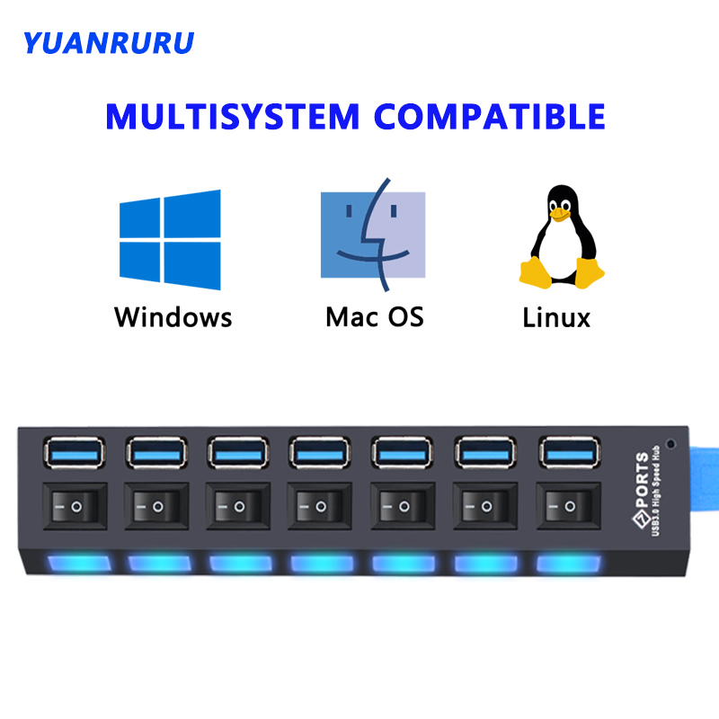 Koncentrator USB 3.0 Hub USB 3 USB 2.0 Multi USB Splitter Zasilacz 4/7 Port Multiple Expander 2.0 z przełącznikiem do akcesoriów PC
