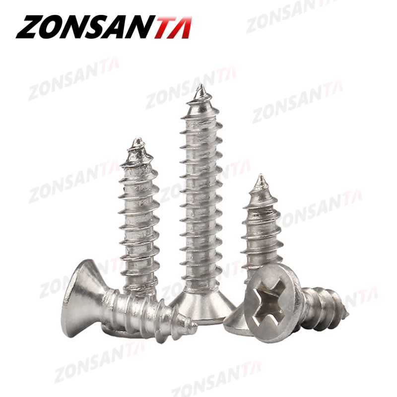 ZONSANTA M1.4 M1.7 M2 M2.3 M2.6 M3 M4 M5 M6 304 Нержавеющая сталь Винты с потайной головкой и крестообразной головкой Винт по дереву