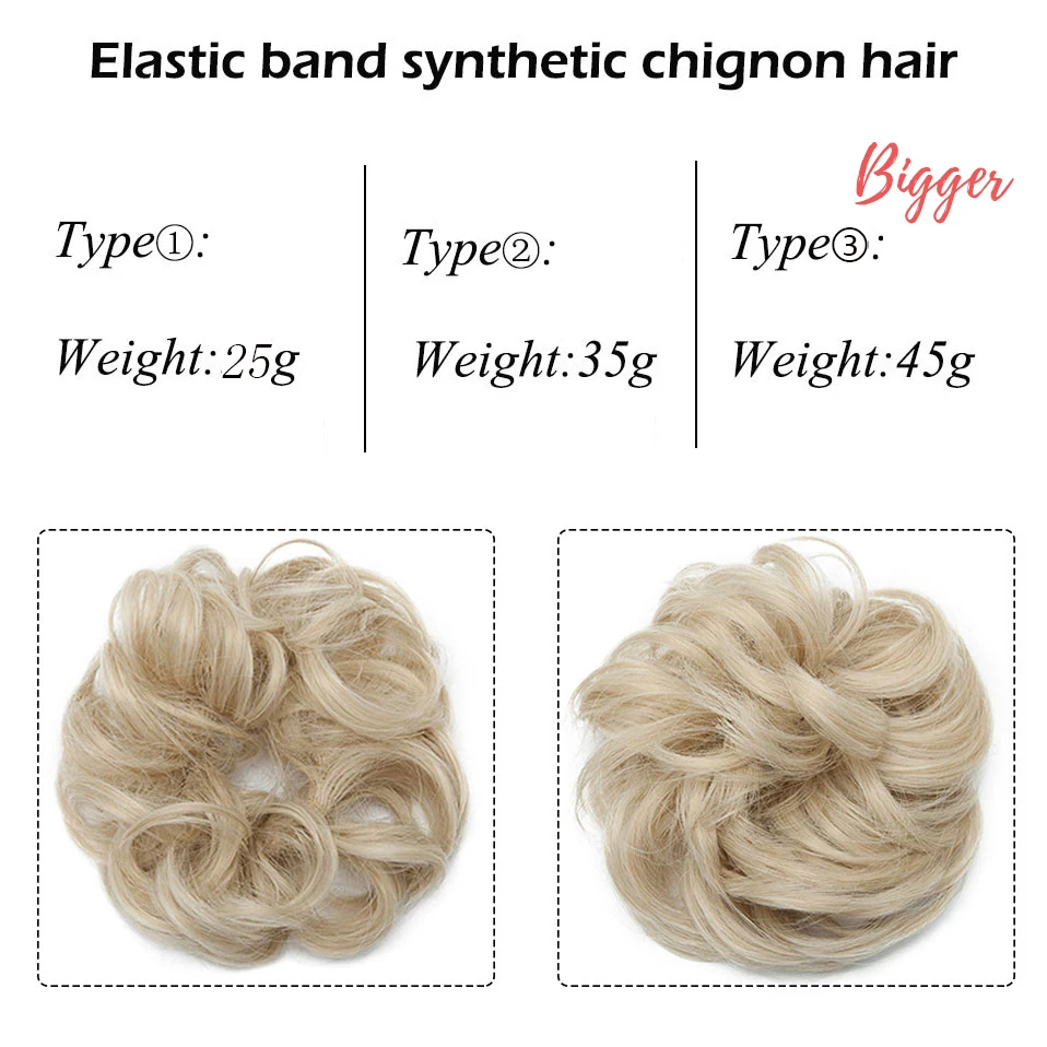 Snoilite-moño sintético para mujer, moño elástico para el pelo, moño desordenado, coletas, moño rizado para mujer, 35 colores