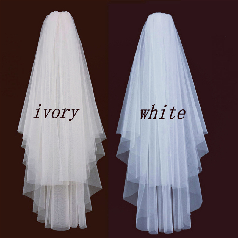 Velo de novia Simple de dos capas, velo de tul corto blanco marfil con peine, accesorios de boda
