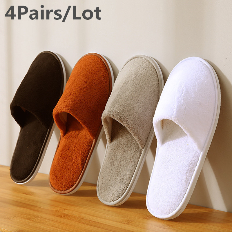 4 Paare/los Mix Farben Korallen Fleece Männer Frauen Günstige Einweg Hotel Hausschuhe Baumwolle Rutschen Home Reise SPA Slipper Gastfreundschaft