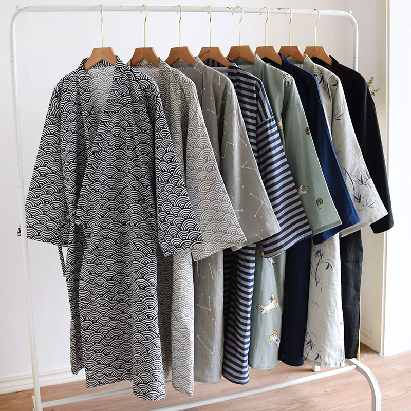 2021 neue Männer der 100% Baumwolle Gaze Baumwolle Robe Lose Dünne Yukata Japanischen Kimono Schlafanzug männer Mit Kapuze Robe V-ausschnitt pyjamas Bademantel