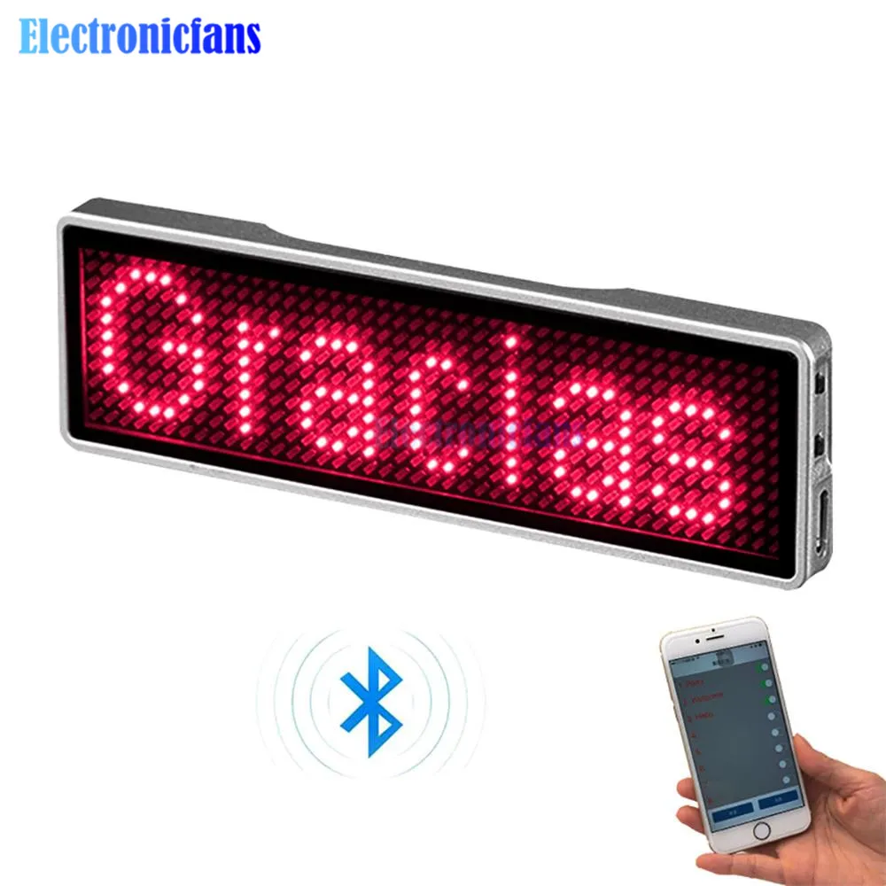 Ajustável Mini LED Digital Display Name Badge, Rolagem LED Sign, conectar ao Bluetooth, 4 velocidades, programável