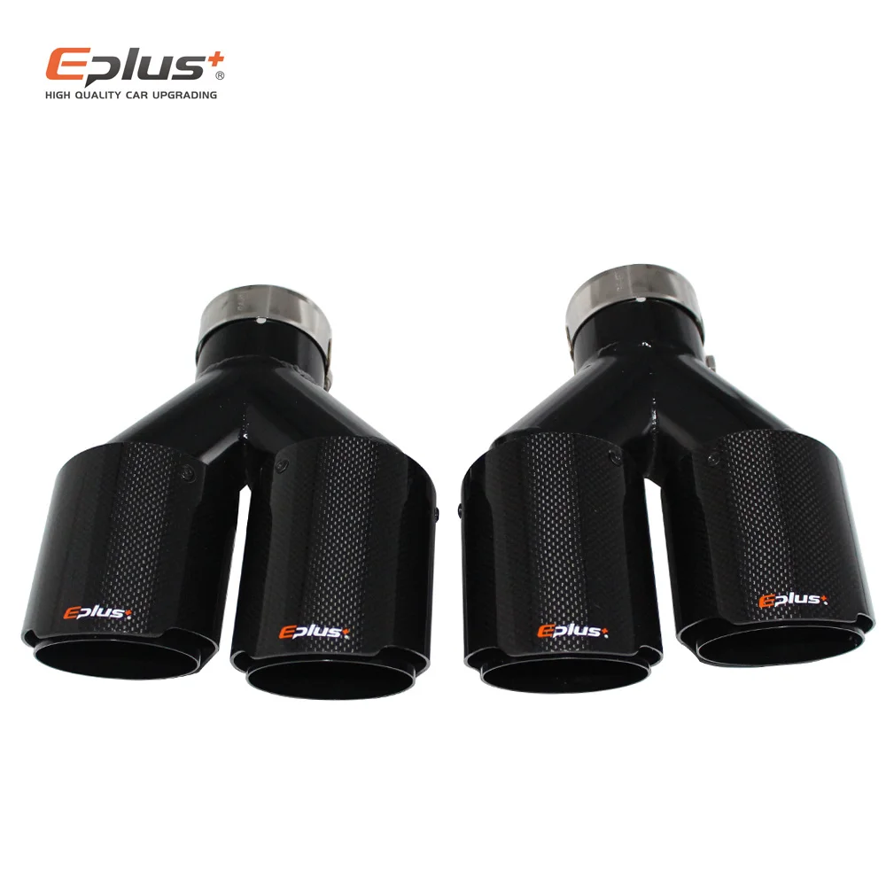 EPLUS Car Carbon Fiber Glossy Muffler Tip Y Shape Double Exit Exhaust Pipe Mufflers Nozzle Decoration Universal Stainless Black