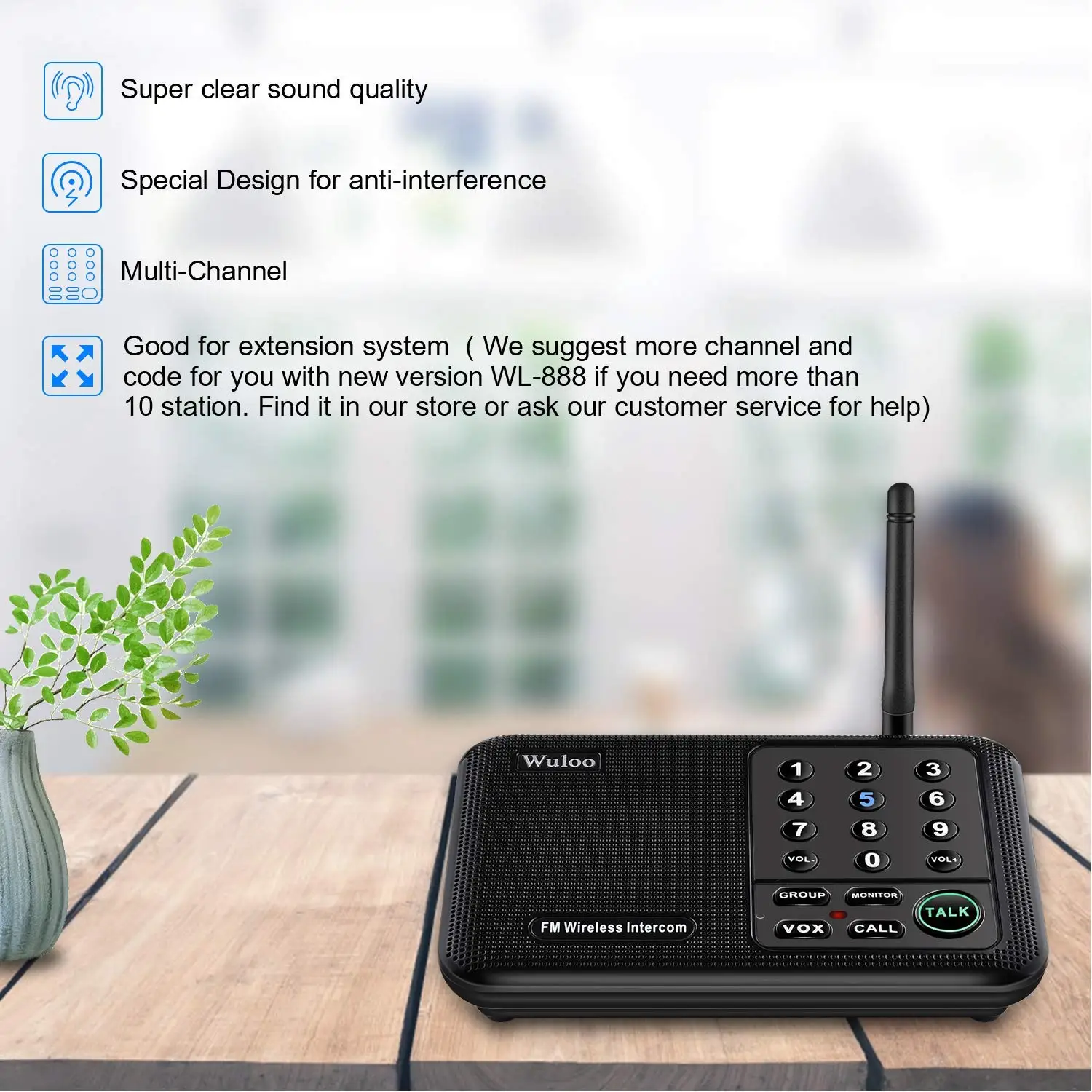Wuloo-sistema de intercomunicación inalámbrico para el hogar, sistema de comunicación de habitación a habitación, oficina de negocios, rango de 5280 pies, 10 canales